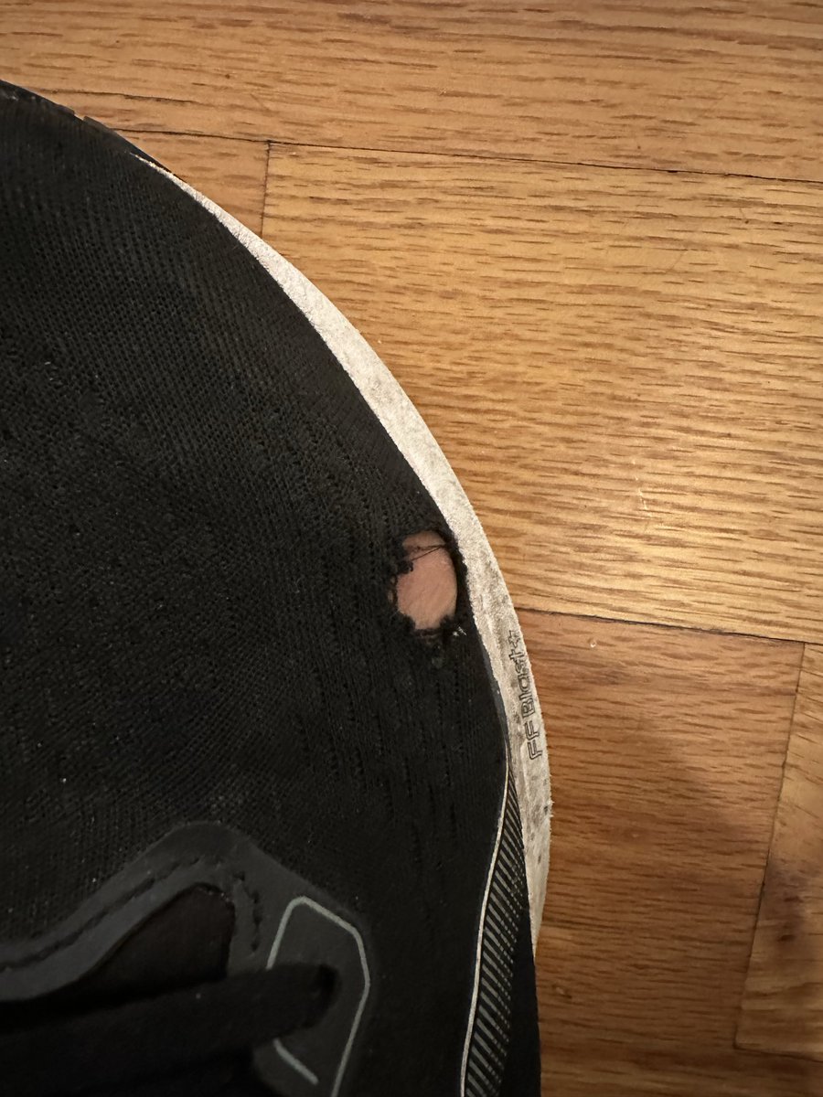 cmackattack45's tweet photo. Buyers beware, @ASICSamerica quality has gone completely downhill. I bought a pair of Kayanos less than 10 months ago and only walked in them. They already have a large hole in the front of right of the shoe  and are now unwearable- totally unacceptable. #Asics #BBB #buyerbeware https://t.co/w3fcM96EMY