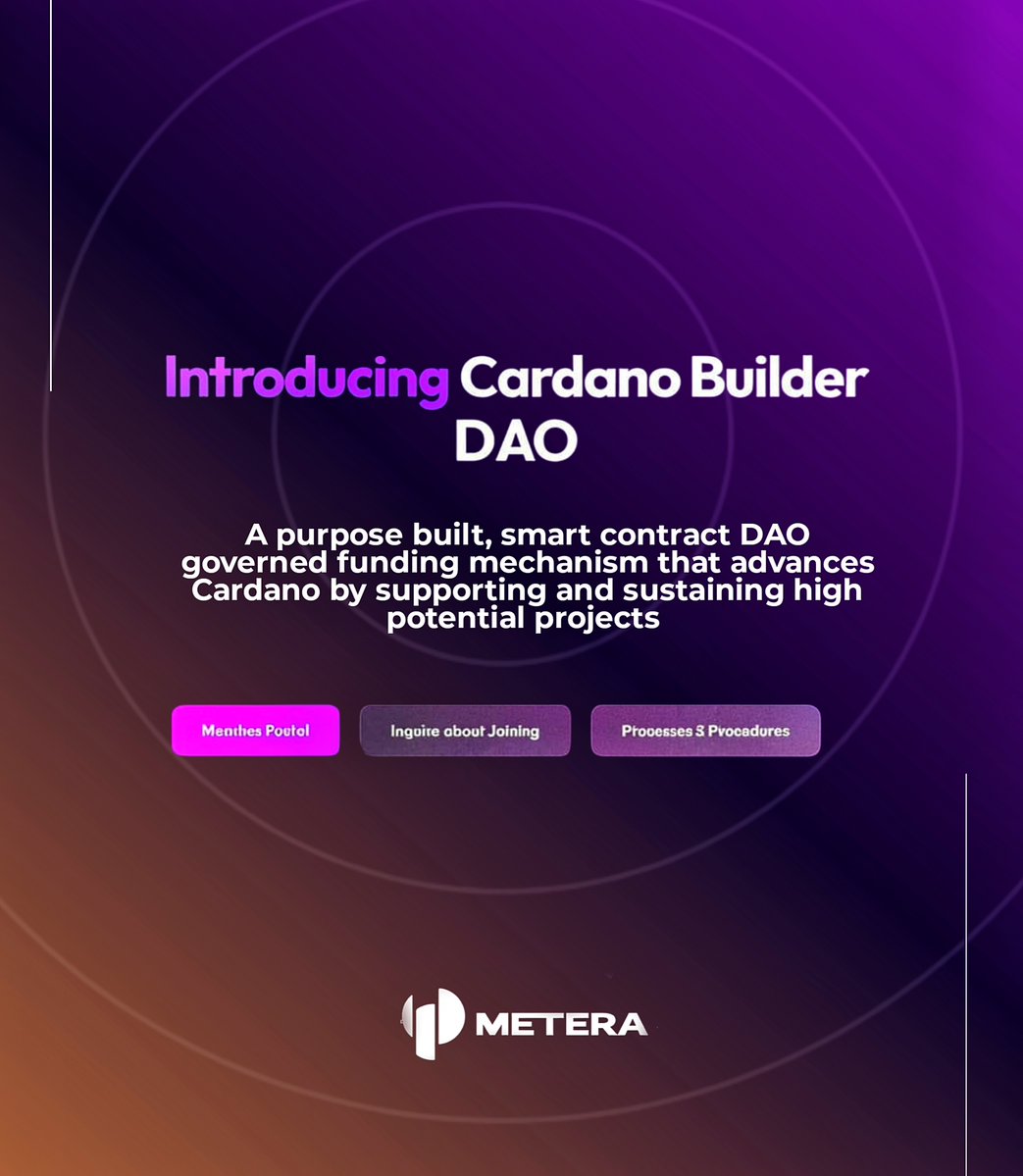 Building the future of Cardano isn’t a solo mission, it is a community effort.

That’s what <a href="/builder__dao/">Cardano Builder DAO</a> stands for: teams coming together to share ideas, build real products, and push the entire ecosystem forward.

We at Metera are proud to be part of that network, working