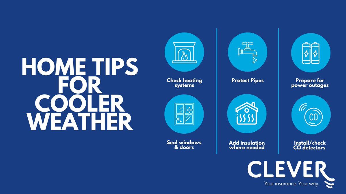 InsuranceClever's tweet photo. Enjoy the season in comfort, knowing you’ve taken the steps to prepare your home for winter! Insulate pipes to prevent freezing and create an emergency kit with essentials. Seal window and door gaps, and check carbon monoxide alarms as heating system use increases. https://t.co/ZJcEzjB4PK