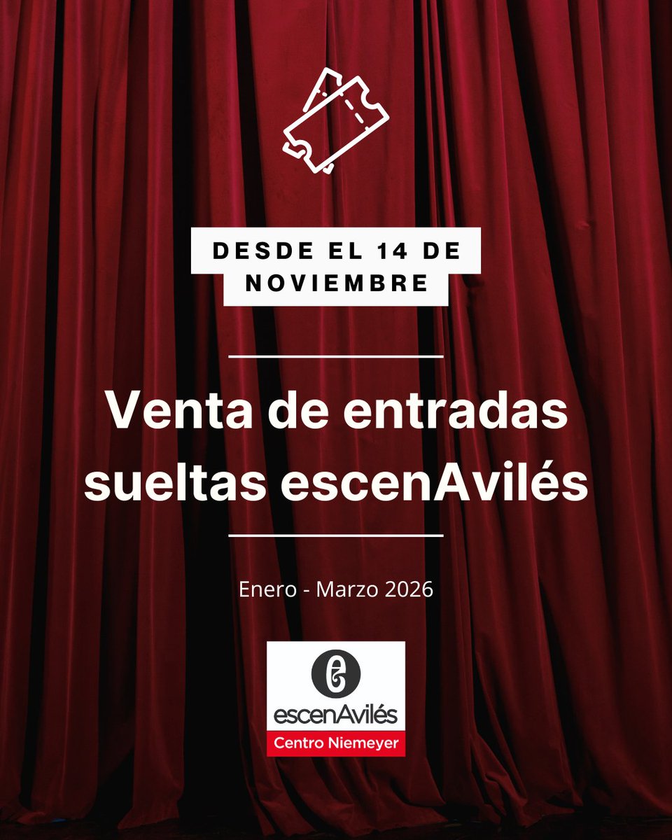 🎭 Entradas sueltas · escenAvilés enero–marzo 2026

A partir de mañana, estarán a la venta las entradas sueltas para la nueva temporada de escenAvilés en el Centro Niemeyer.

Podrán adquirirse en las taquillas del Centro Niemeyer o a través de nuestra web.

#escenAvilés #Teatro