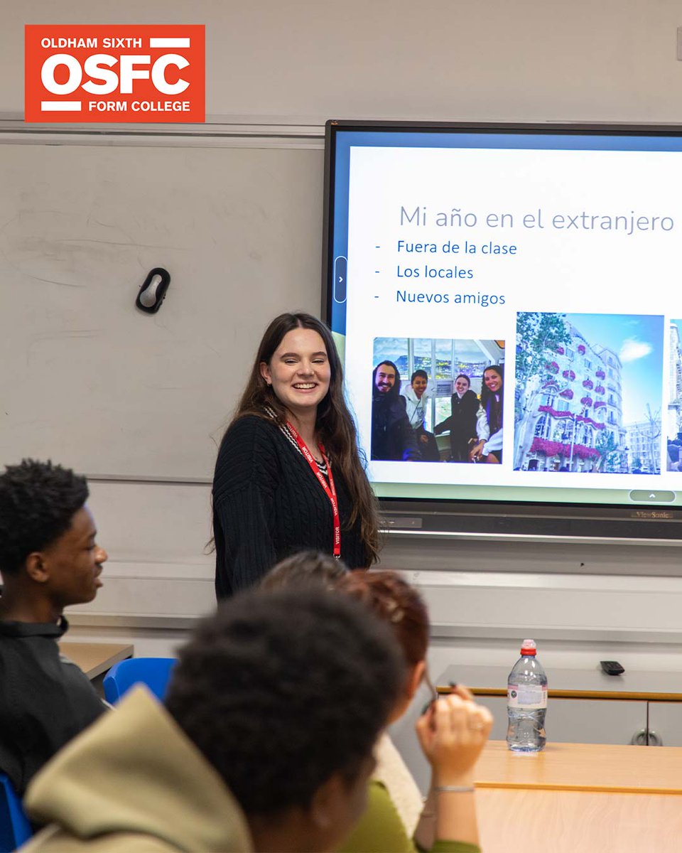 OSFC_Info's tweet image. Alumna, Keira Allcock returned to talk to Spanish students about studying Languages at university. She also discussed what it was like to study a year abroad and offered advice on studying A Level Spanish.

She is currently studying Spanish with Linguistics at @OfficialUoM