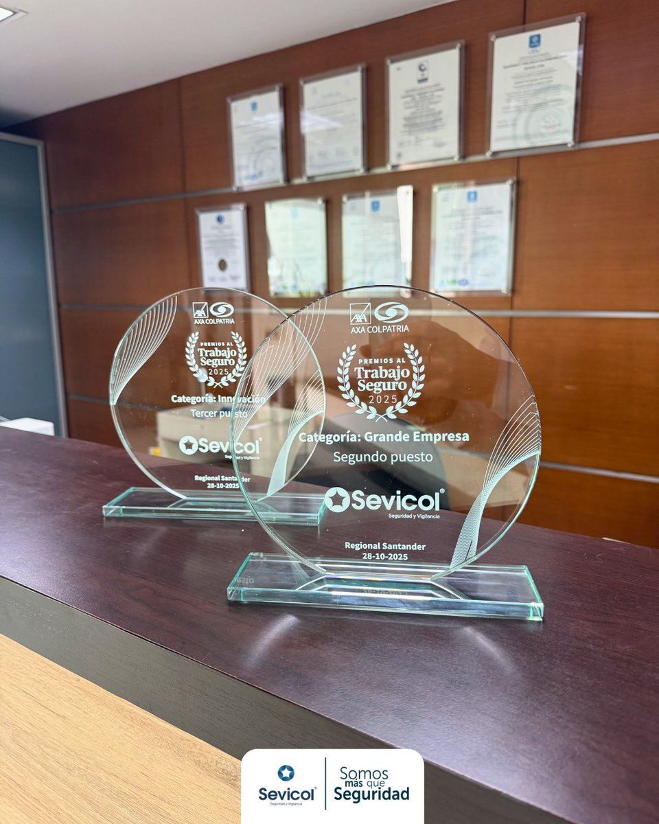 ¡Sevicol, doblemente galardonada en los Premios al Trabajo Seguro 2025 de <a href="/AXACOLPATRIA/">AXA COLPATRIA</a>  ! 🏆✨

🥈 2.º lugar en la categoría Gran Empresa
🥉 3.º lugar en la categoría Innovación

#Sevicol #SomosMásQueSeguridad #PremiosAlTrabajoSeguro #axacolpatria #Reconocimiento #OrgulloSevicol