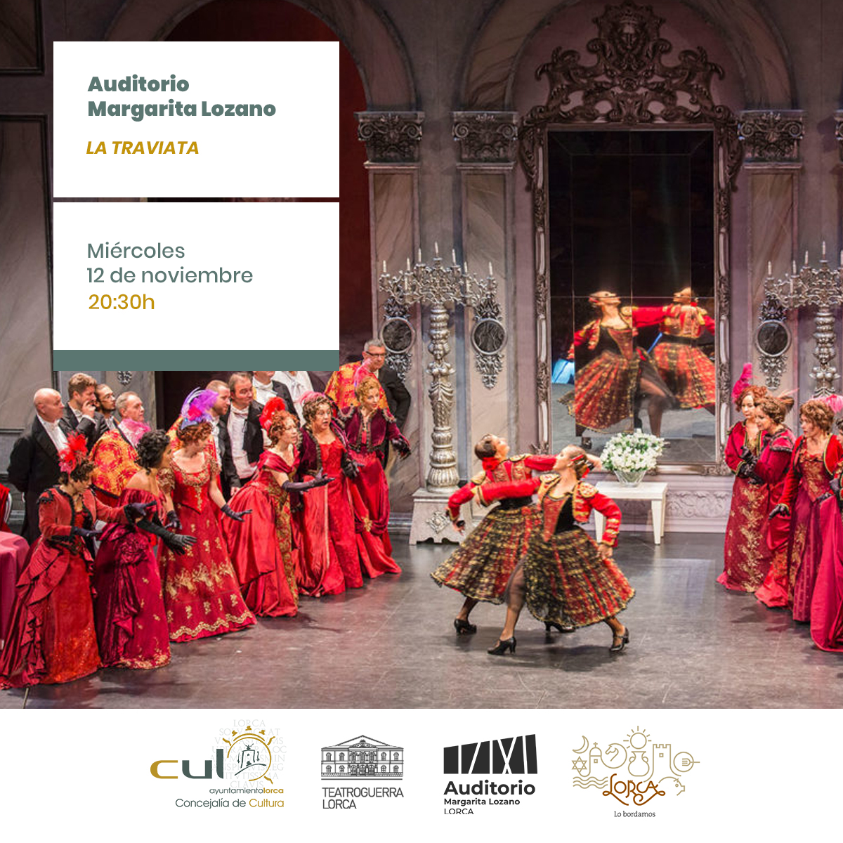 🎭 Una historia de amor, pasión y destino llega a #Lorca
La Traviata, la obra inmortal de Verdi, resonará en el Auditorio Margarita Lozano con la fuerza de la Cía. Lírica Ópera 2001.

📅 12 nov | 20:30h
🎟️ Entradas 👉 auditoriomargaritalozano.es/evento/la-trav… y taquillas del Teatro Guerra