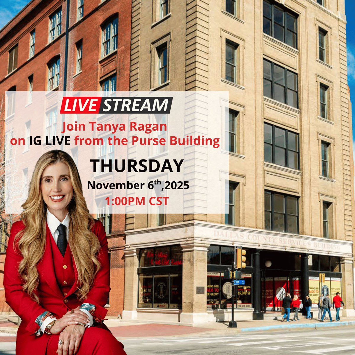 Dallas is on the move. 

Prime hospitality, office HQ, or mixed-use redevelopment opportunity.

The Purse Building, 601 Elm Street, Dallas, TX.

We’ll be talking tax credits, incentives, uses, and future vision on IG LIVE today at 1PM CST.

🎥 We’ve added <a href="/X/">X</a> to our Stream.