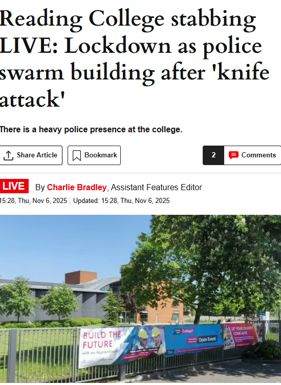 BasilTheGreat's tweet image. 🚨BREAKING: MASS STABBING ATTACK AT READING COLLEGE

LOCKDOWN IN EFFECT

POLICE HELICOPTER OVERHEAD

WE SHOULDN'T HAVE TO LIVE LIKE THIS