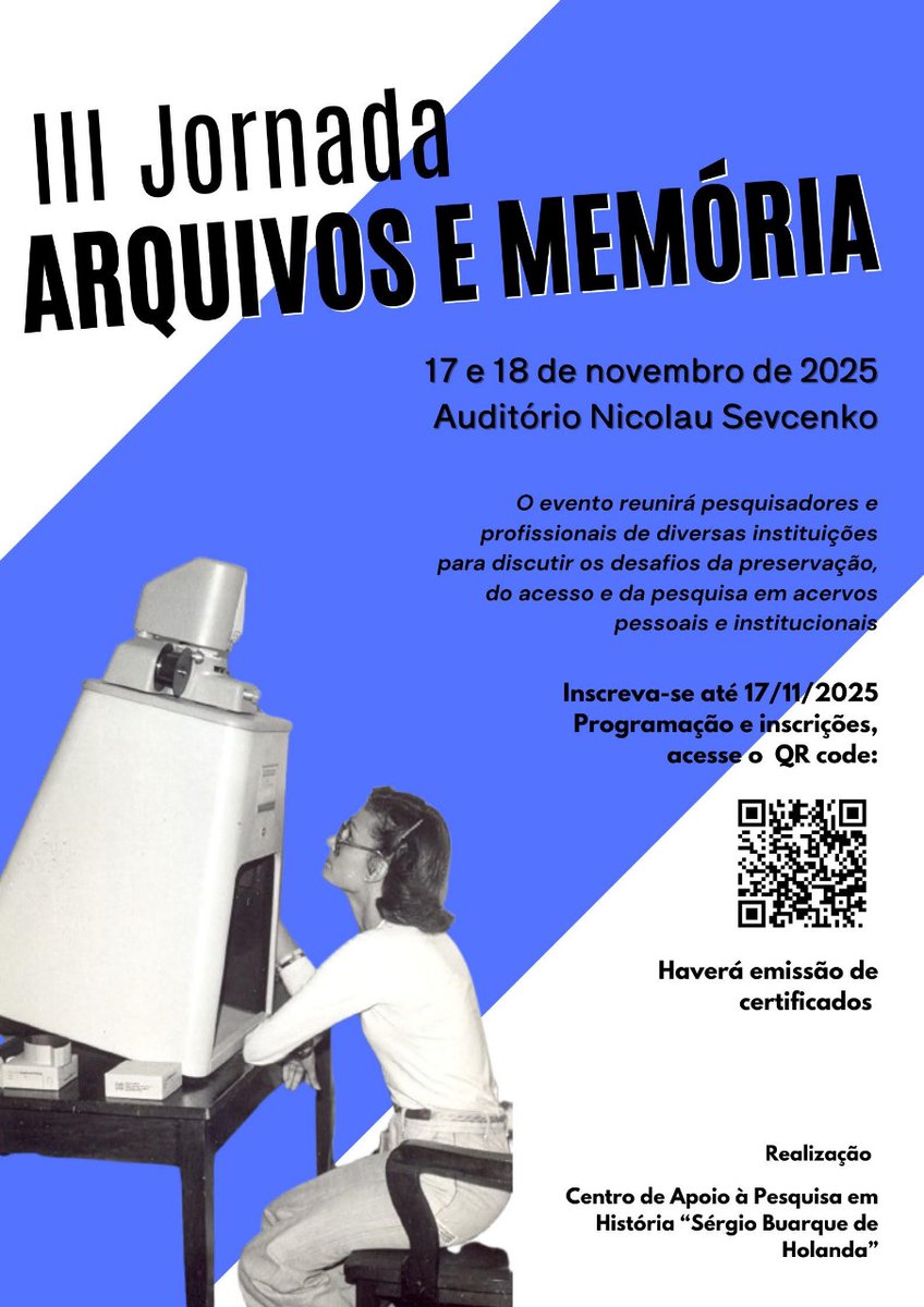 Evento sobre arquivos na FFLCH nos dias 17 e 18 de novembro. Inscrições no aqui: forms.gle/VbnseT4g3TEtvs…
