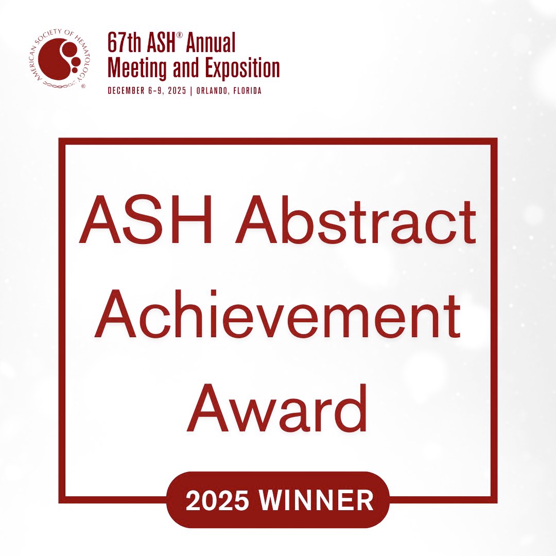 Excited to share that our real-world study on bone health in multiple myeloma has received an ASH Abstract Achievement Award and will be presented in a poster session at #ASH25!🩸

🔗 Abstract: submit.hematology.org/program/presen…

Grateful to my mentors and collaborators from UConn, Yale,