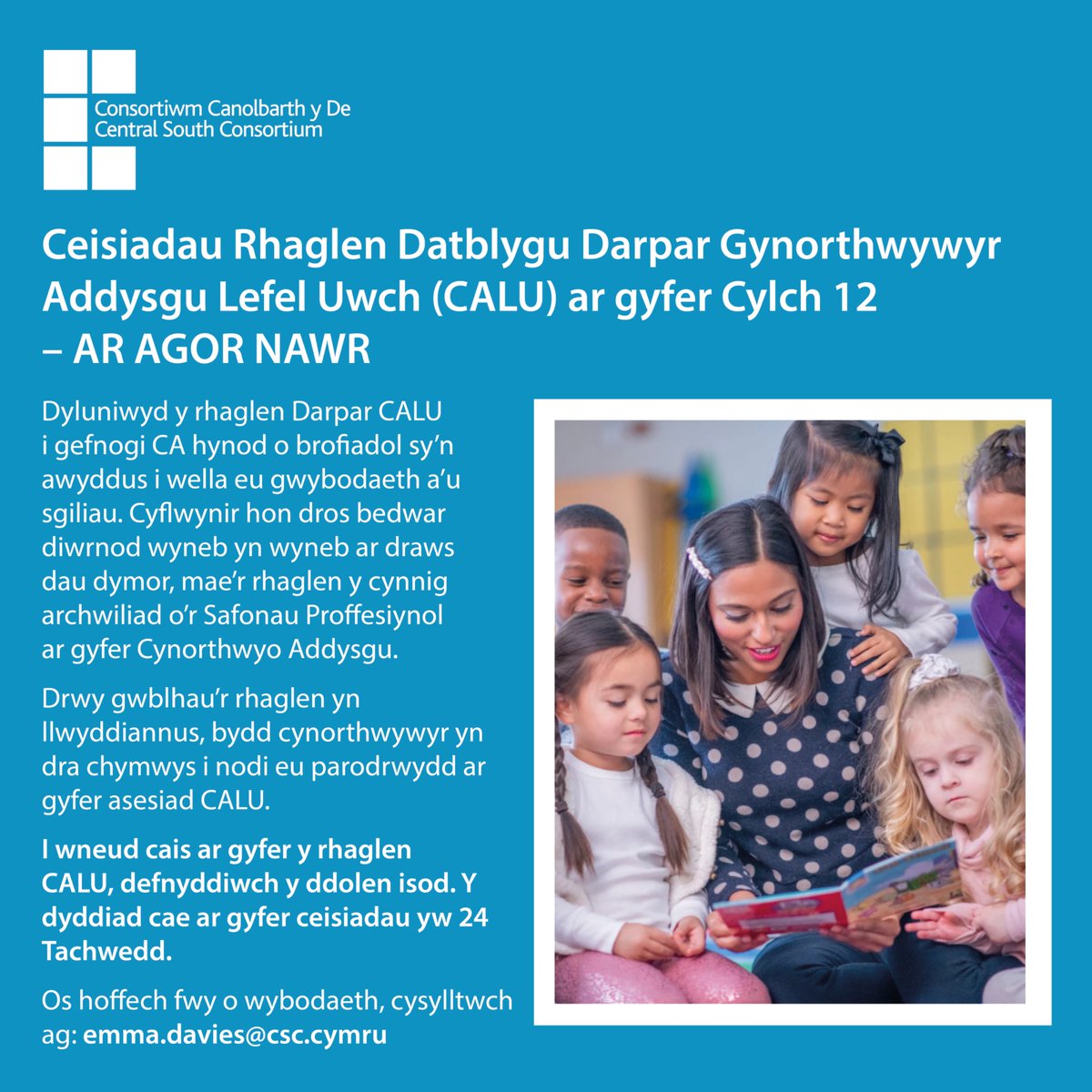 CSC_PLSupport's tweet image. Ceisiadau Rhaglen Datblygu Darpar Gynorthwywyr Addysgu Lefel Uwch (CALU) ar gyfer Cylch 12  – AR AGOR NAWR  

I wneud cais ar gyfer y rhaglen CALU, defnyddiwch y ddolen yma: ow.ly/cS3U50XnRGi