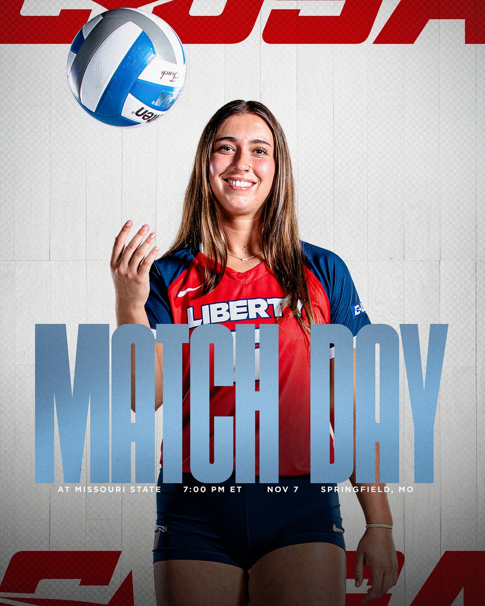 LibertyWVB's tweet photo. Match Day!

🏐 Liberty at Missouri State
🏟️ Hammons Student Center | Springfield, Mo.
🕖 7 PM ET/6 PM CT
📺 https://t.co/AhfckYCLpe | ESPN+
📊 https://t.co/k4lanVZ2bK

#RiseWithUs https://t.co/XQNx7RdbvW