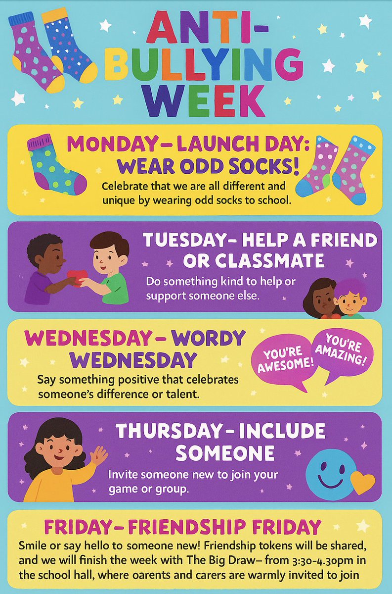 HerbMorrPriSch's tweet photo. ๐โจ Anti-Bullying Week is here! โจ๐
From Odd Socks Day to Friendship Friday, weโre celebrating kindness, inclusion and the amazing differences that make our school community shine. โญ๐
Letโs lift each other up this week โ and every week! ๐ฌ๐ค #AntiBullyingWeek #BeKind #HMPS https://t.co/MTSJs08KC3