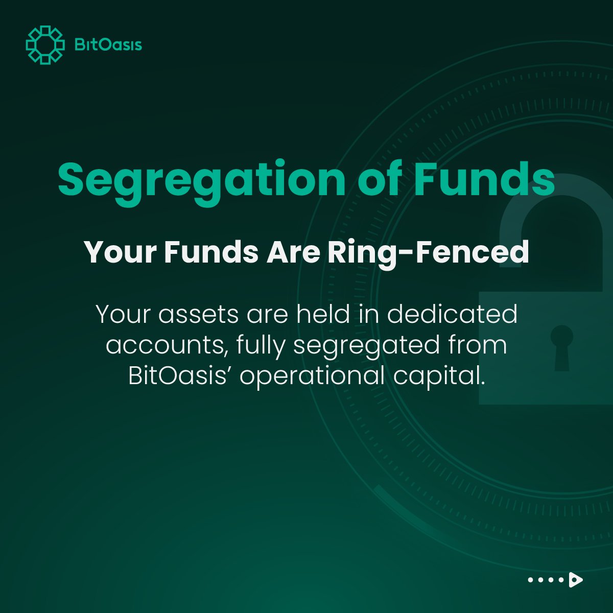 bitoasis's tweet image. Your crypto isn’t just held, it’s protected every step of the way. 🛡️
Swipe through to see how we protect your assets →

At BitOasis your funds are:
✔️ Fully backed and verified
✔️ Kept separate from company funds
✔️ Covered by multiple insurance policies

#CryptoSecurity