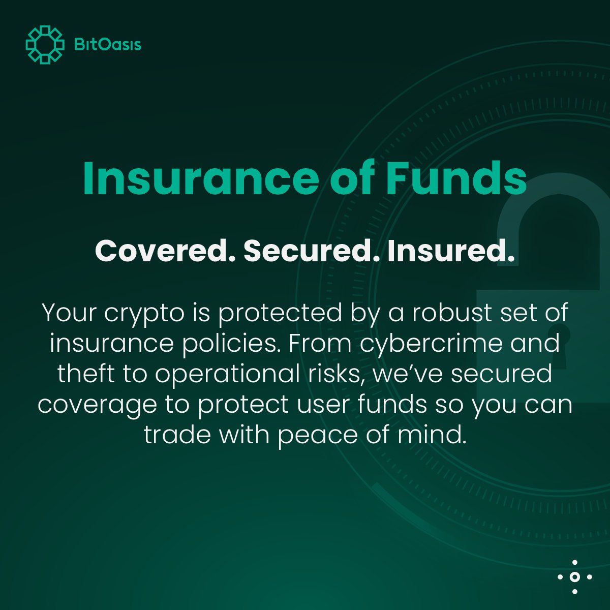 bitoasis's tweet image. Your crypto isn’t just held, it’s protected every step of the way. 🛡️
Swipe through to see how we protect your assets →

At BitOasis your funds are:
✔️ Fully backed and verified
✔️ Kept separate from company funds
✔️ Covered by multiple insurance policies

#CryptoSecurity