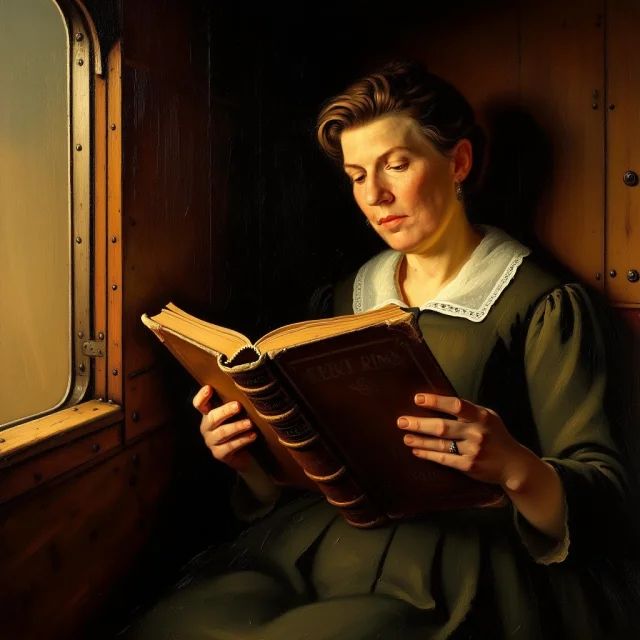 Rembrandt's tweet image. Paulien leest in den spoortrein en wint de NS Publijcks-prijs; de wagon klapt, de conducteur telt met kniptang: “Alle biljetten voor Paulien!” Nu rijdt haer boeck eerste klas, zonder vertraging. #PaulienCornelisse #NS #NSpublieksprijs