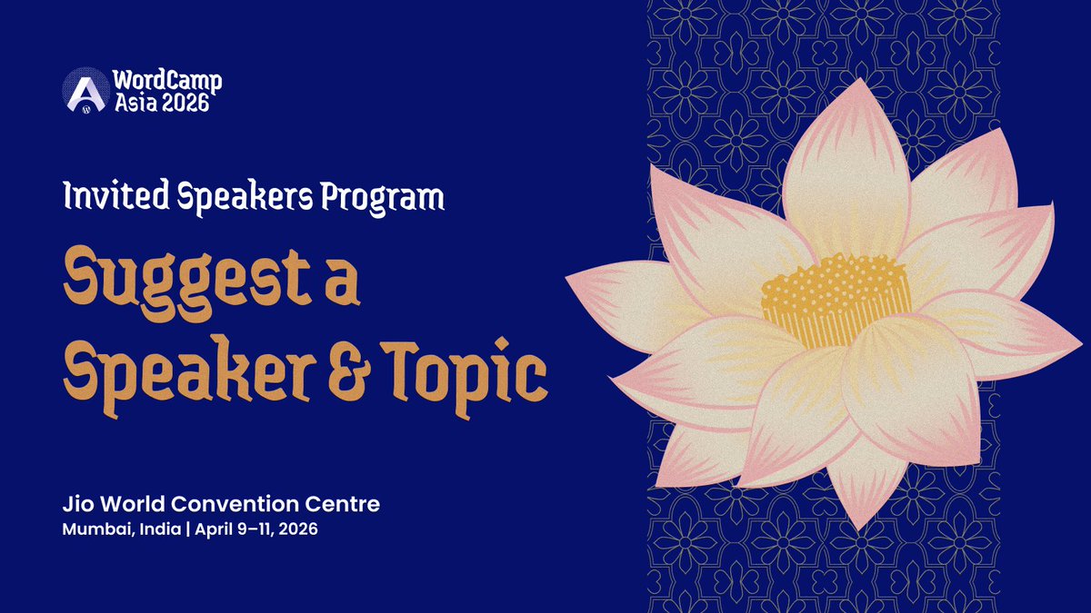 The #WCAsia2026 Invited Speakers Program is live!
Got a speaker in mind inside or outside #WordPress?
👉 Submit your ideas today: asia.wordcamp.org/2026/invited-s…
#WCAsia #WordCamp #Community