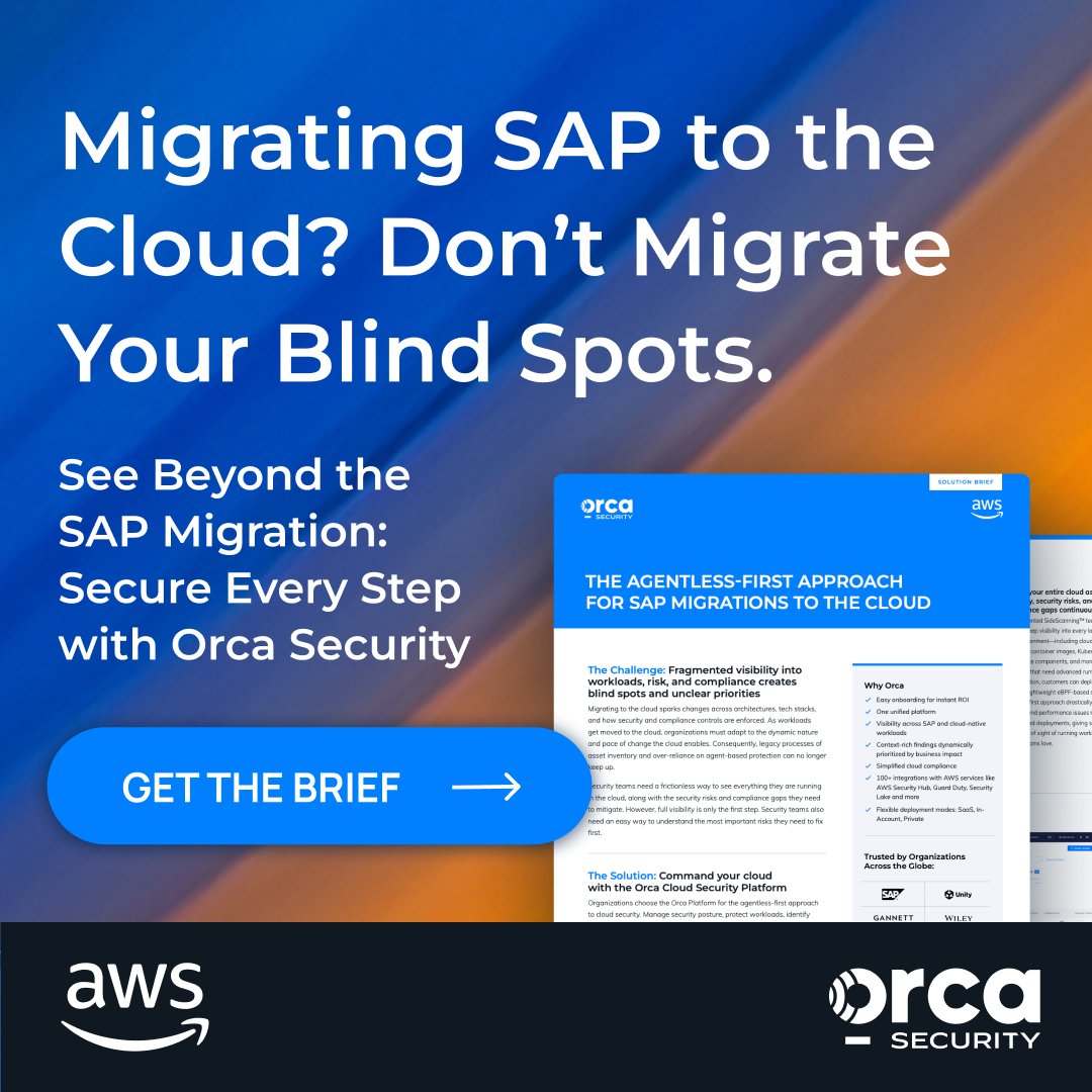 orcasec's tweet image. Migrating SAP to the cloud? 🚀

Say goodbye to fragmented visibility and agent overload. Our agentless-first approach gives you complete coverage of your SAP and cloud-native workloads, without the performance headaches.

Download the solution brief: orca.security/lp/solution-br…