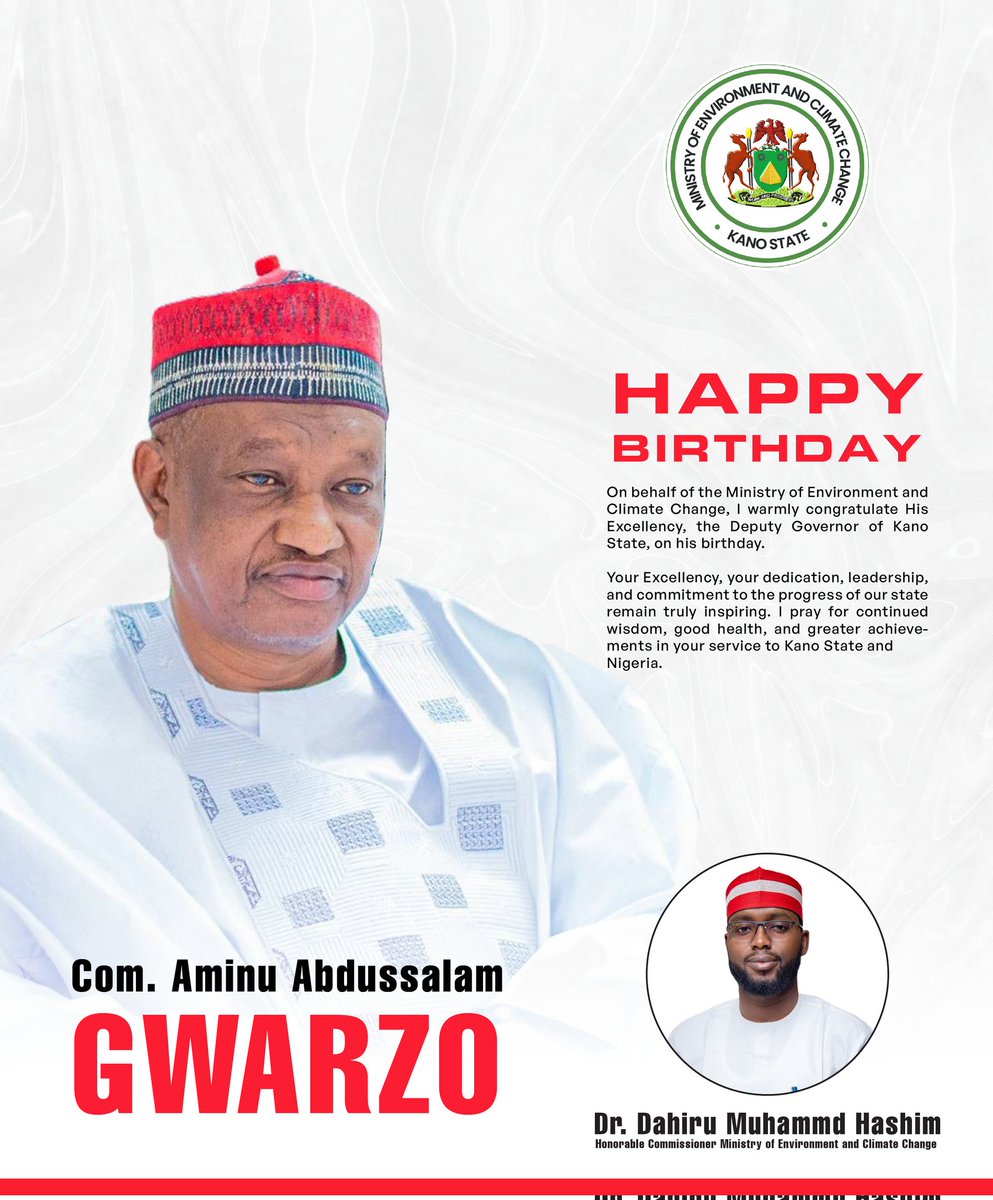 DahirMHashim's tweet image. On behalf of the management and staff of the Ministry of Environment and Climate Change, and on behalf of my family and associates, I extend our warmest congratulations to the Deputy Governor and Honourable Commissioner for Higher Education, His Excellency Comrade Aminu…