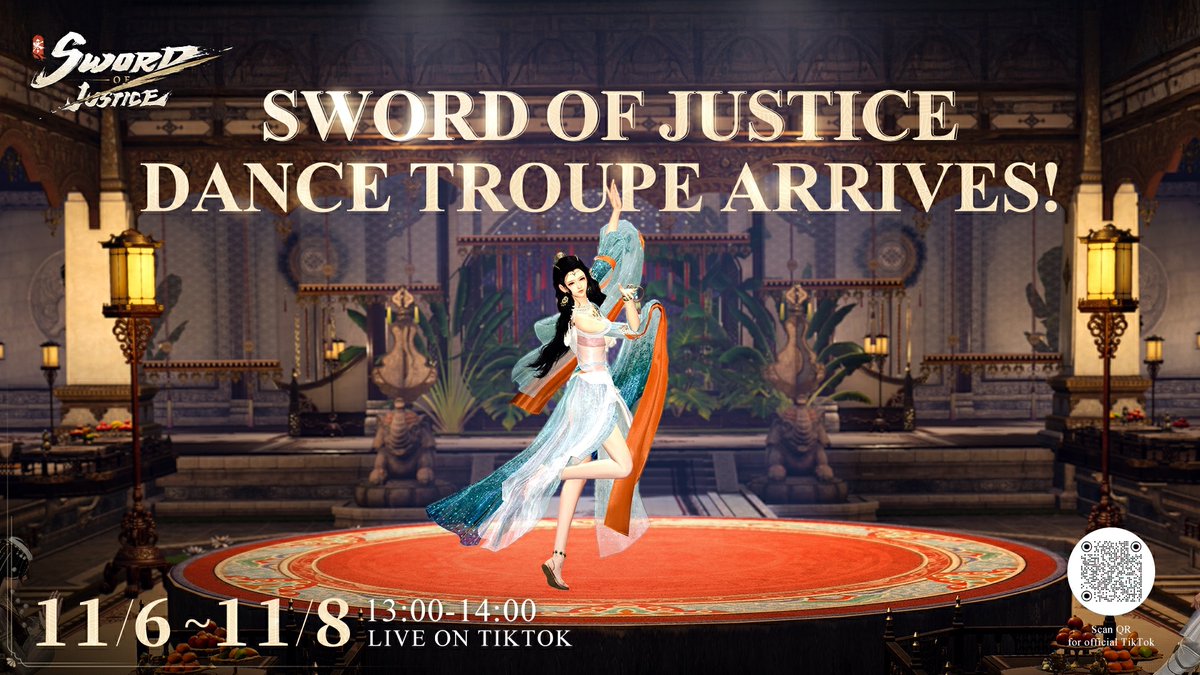 SoJ_Global's tweet photo. The SOJ Dance Troupe is absolutely killing it!

Sword of Justice launches November 7th! Catch the dance troupe live on TikTok daily from Nov 6th to 8th

-EST 13:00–14:00
Please be sure to check it out! https://t.co/giszrPei4l