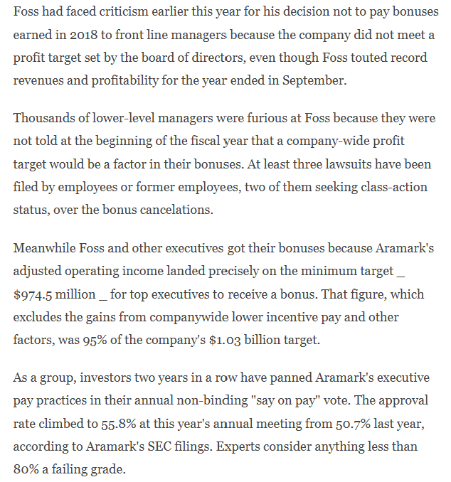 HansStege's tweet photo. Eric Foss steps in. Former CEO of Aramark, left as activists came in amid internal rumbling from employees upset with bonus practices.   https://t.co/crOoBOZ7cZ https://t.co/PFsnwOXtWW