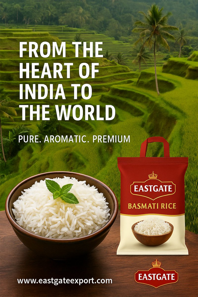 EastgateExport's tweet photo. From the fertile fields of India to dining tables worldwide — Eastgate Basmati Rice brings purity, aroma, and unmatched quality. 
 Authentic • Global • Premium
🌐 https://t.co/a78wpoHjKz
#EastgateRice #BasmatiRice #IndianExport #GlobalTaste https://t.co/GbAd14TEIV