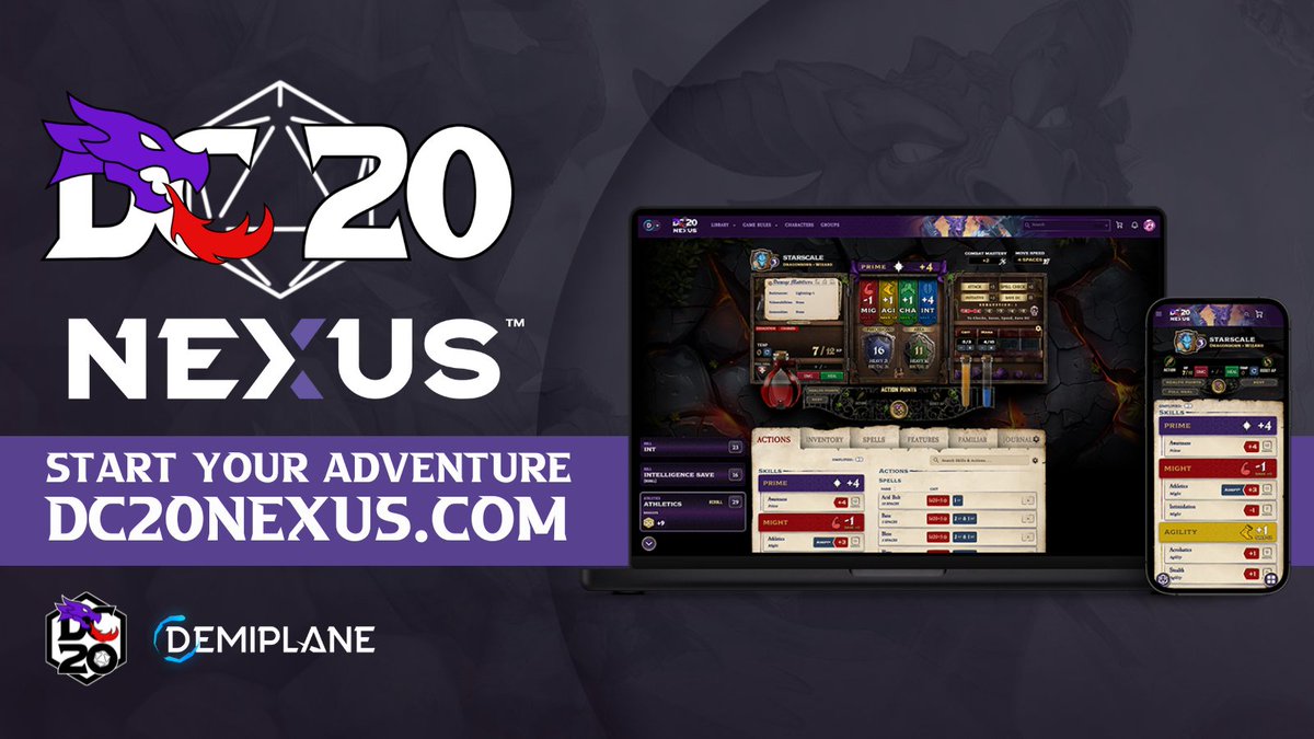 DemiplaneRPG's tweet image. Now Available from @TheDungeonCoach!

🐲 Build your adventurers with dynamic sheet and builder
🐲 Unlock the Beta 0.9.5 rules for cross-linking and tooltips
🐲 Experience The Dungeon Coach’s DC20 system to life online

The next great RPG evolution awaits ➡️app.demiplane.com/nexus/dc20