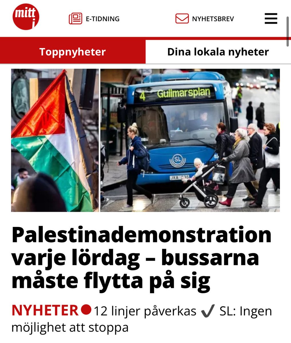 Nej nu får det på riktigt vara nog med de här Palestinademonstrationerna. Det kan inte vara så att hela samhället ska anpassa sig efter ett gormande tåg mitt i city VARJE lördag under ”överskådlig framtid”. Skicka ut dom att tåga i någon skog där de inte påverkar resterande