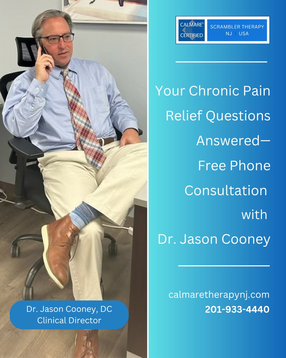 CalmareNJUSA's tweet photo. If you’re living with unresolved chronic nerve pain and wondering if Scrambler Therapy can finally offer sustained pain relief, Clinical Director Dr. Jason Cooney, DC, will answer your questions and discuss your specific case in detail. https://t.co/A8hY2YmZme https://t.co/ch07zNRIoQ