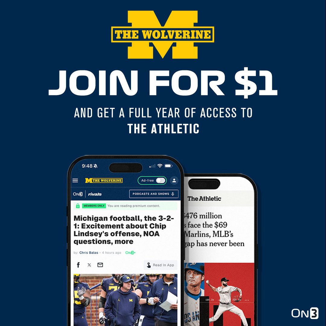 TheWolverineOn3's tweet photo. Get The Wolverine for $1 your first week. As a bonus, your membership includes a complimentary year of The Athletic.

https://t.co/UP89ljjS18 https://t.co/oOd4Bq8deW