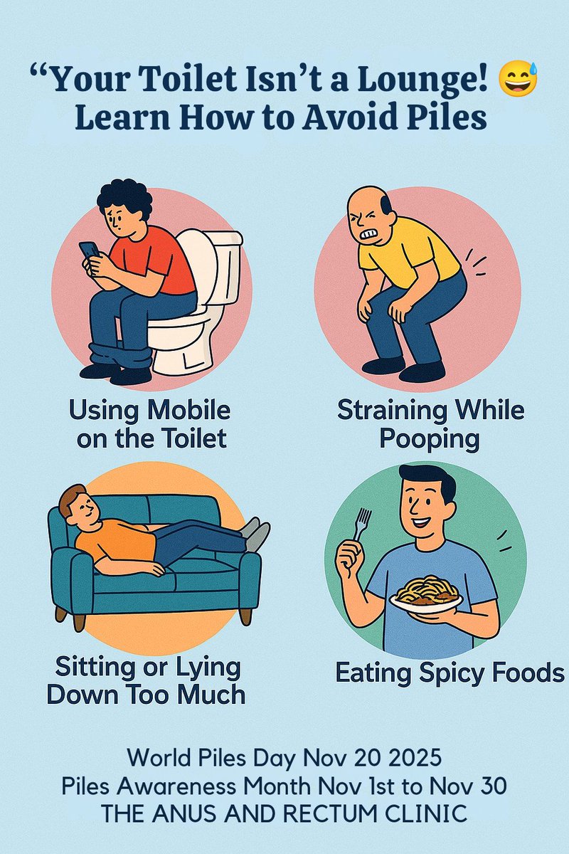TheRectum's tweet photo. “Your Toilet Isn’t a Lounge! 😅 Learn How to Avoid Piles — the Ayurvedic Way!”

This Piles Awareness Month (Nov 1–30) at
The Anus and Rectum Clinic

Let’s laugh, learn, and live pile-free! 😄

📞 8333839881
🌐 https://t.co/KJ2aE3y7Pr

#PilesAwarenessMonth #WorldPilesDay https://t.co/W0Dc1xOKzg