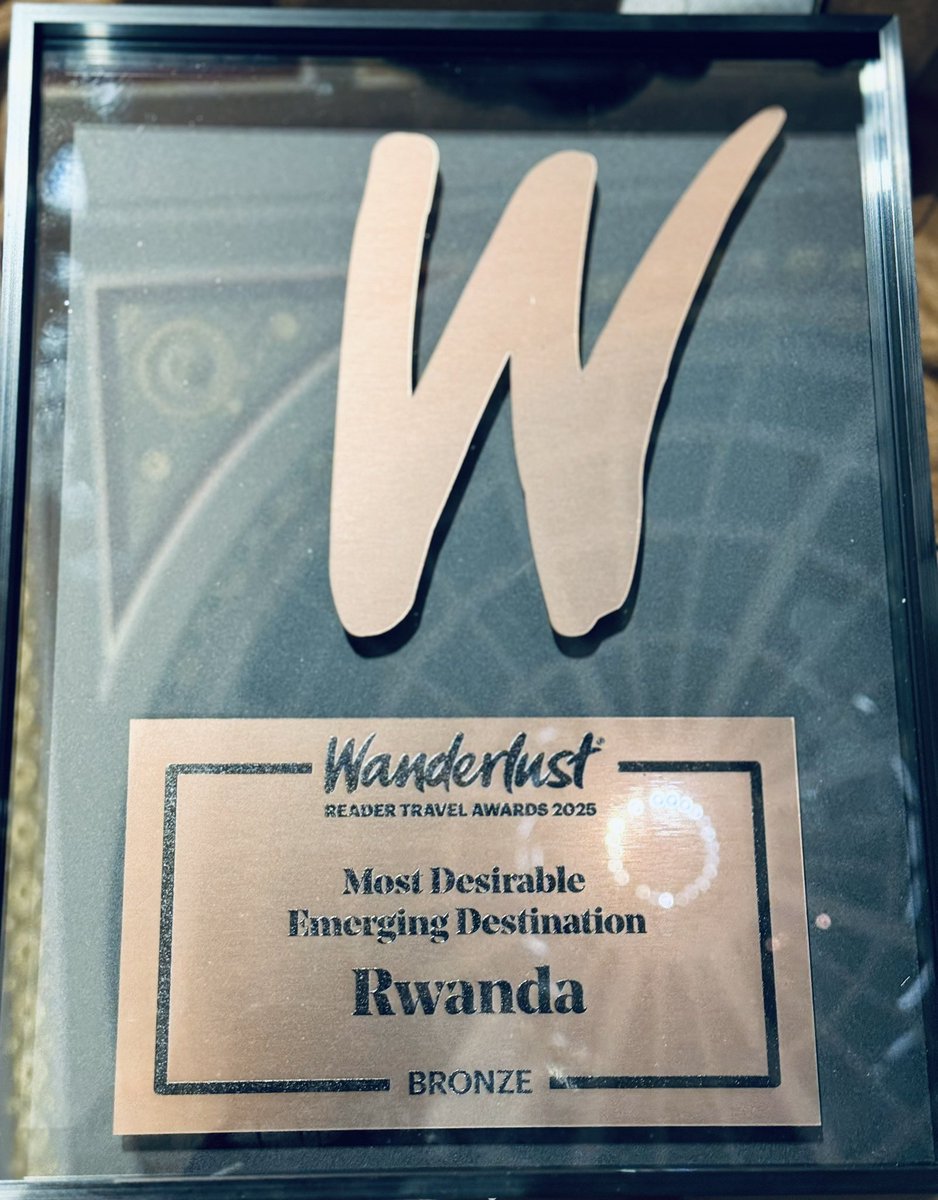 #Rwanda has earned the bronze medal in the “Most Desirable Emerging Destination” category at the Wanderlust Travel Awards 2025, hosted by one of Europe’s oldest and most renowned travel magazines.

This recognition comes as Rwanda showcases its tourism offerings at the World