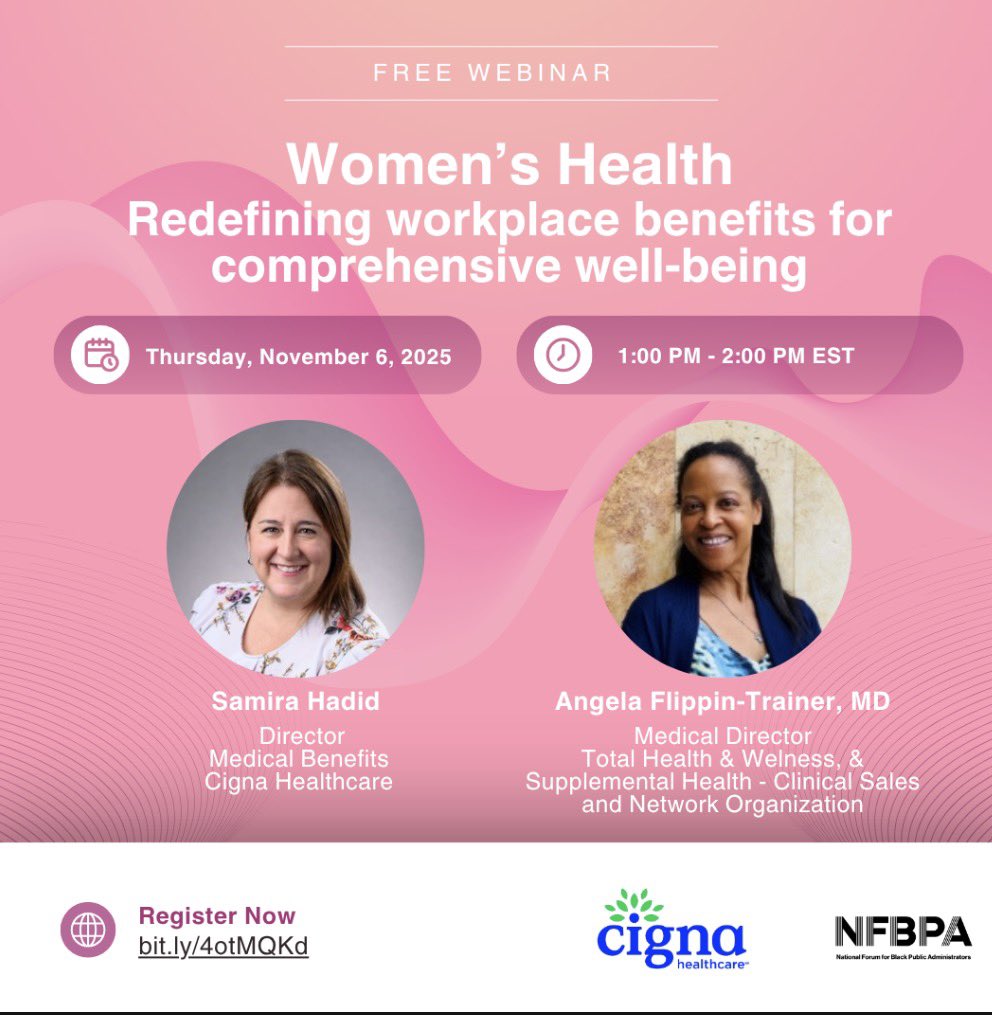 Happening today! Join Cigna and NFBPA at 1 PM EST for a powerful conversation on women’s health and workplace well-being. Learn how organizations can better support whole-person health. Register now: shorturl.at/kRWZi
