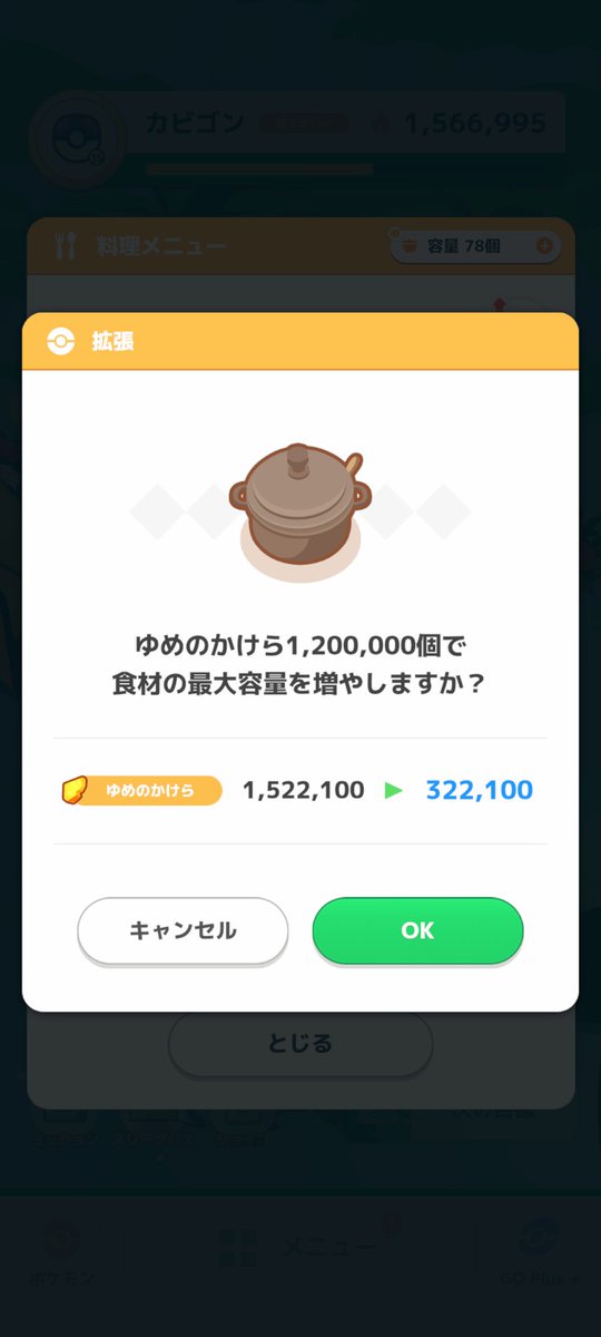 アンバー渓谷＆鍋拡張がきたのです！
…とりあえず、鍋拡張が思ったよりは良心的なお値段でほっとしました。
とはいえゆめかけの備蓄が心もとないので、今すぐ容量81まで上げるかは悩ましいのです