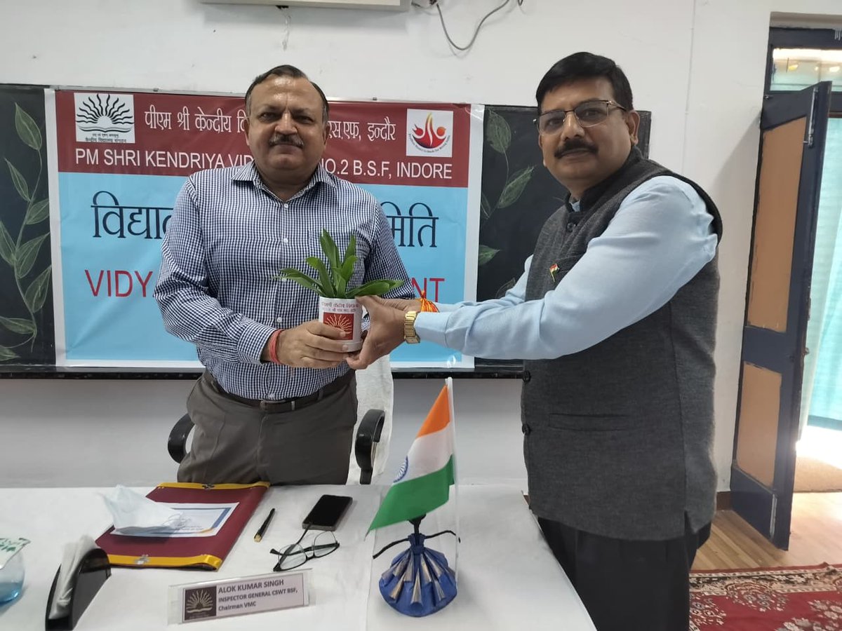 PMSHRIkv2indore's tweet image. Vidyalaya Management Committee(VMC) meeting was held on 06.11.2025 under the chairmanship of Sh. Alok Kumar Singh IG, CWST-BSF, Indore &amp;amp; Chairman VMC at PM SHRI KV 2 BSF Indore. The meeting reviewed academic progress, infrastructure &amp;amp; initiatives for holistic student development.