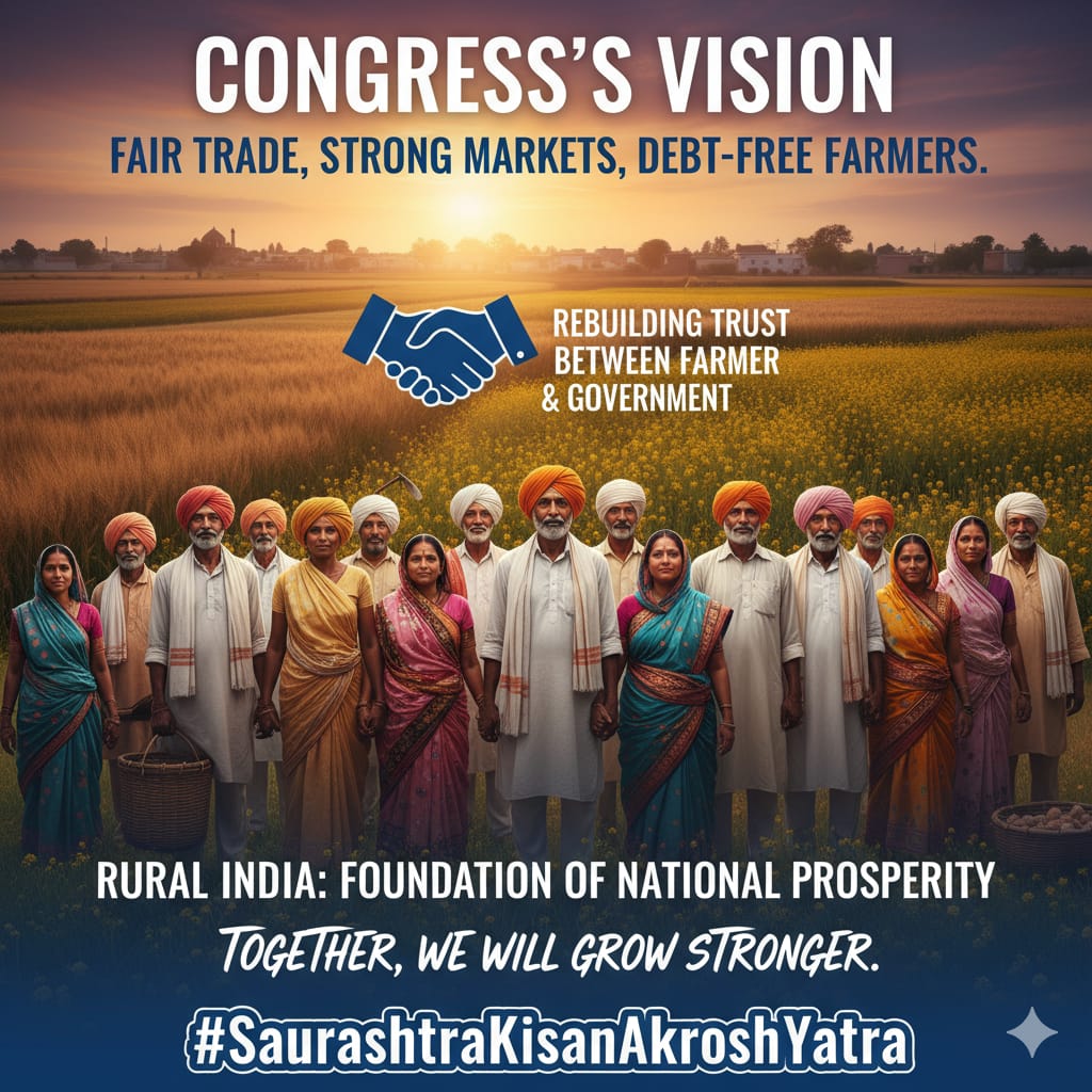 किसान का आक्रोश, जनआवाज़ बन चुका है!
सोमनाथ से द्वारका — हक और सम्मान की यात्रा।
कांग्रेस किसानों के साथ मज़बूती से खड़ी है।

#SaurashtraKisanAkroshYatra