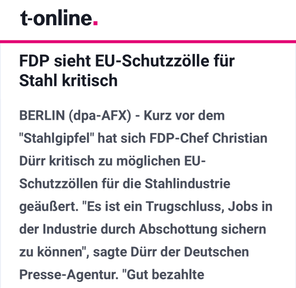 Es ist ein Trugschluss, Jobs in der Industrie durch Abschottung sichern zu können. Deutschland kann nur ein modernes Industrieland bleiben, wenn endlich mutige Reformen für weniger Bürokratie, günstigere Energie und echte Entlastung auf den Weg gebracht werden. #Stahlgipfel