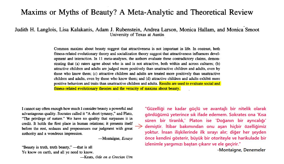 Güzellik göreceli değildir:
900'den fazla çalışma gösterdi ki, insanlar kimin güzel olduğu konusunda son derece yüksek bir fikir birliğine sahipler. Bu fikir birliği sadece aynı kültür içindeki insanlar arasında değil, farklı kültürler ve etnik kökenler arasında da geçerlidir.