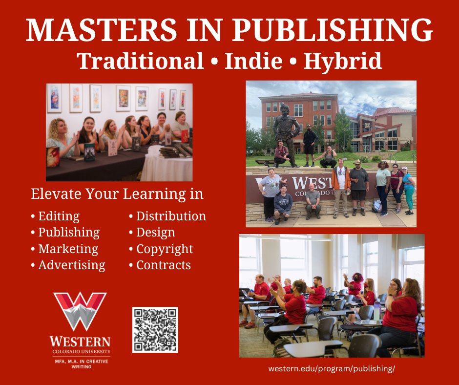 Up your game as an indie author/publisher with a Masters degree, hands-on practical learning from prosat the top of the publishing industry. All online except for 1 week in summer in Colorado. Now NO application fee! <a href="/WesternGPCW/">Western's Graduate Program in Creative Writing</a>  More info at wordfire.com/publishing-mas…