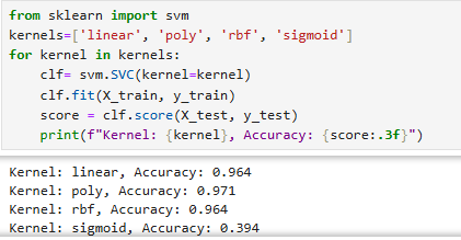 RajabyShayan's tweet photo. در این پروژه با استفاده از #Python و کتابخانه‌ی #ScikitLearn الگوریتم #SVM را با کرنل‌های مختلف پیاده‌سازی کردم.در نهایت کرنل پلی‌نومیال (poly) بهترین دقت را داشتو نمودارش رو رسم کردم. 
https://t.co/1ggAToDsoM 
#یادگیری_ماشین #هوش_مصنوعی #داده‌کاوی #طبقه‌بندی #علم_داده #الگوریتم https://t.co/b4O3QSDxPL