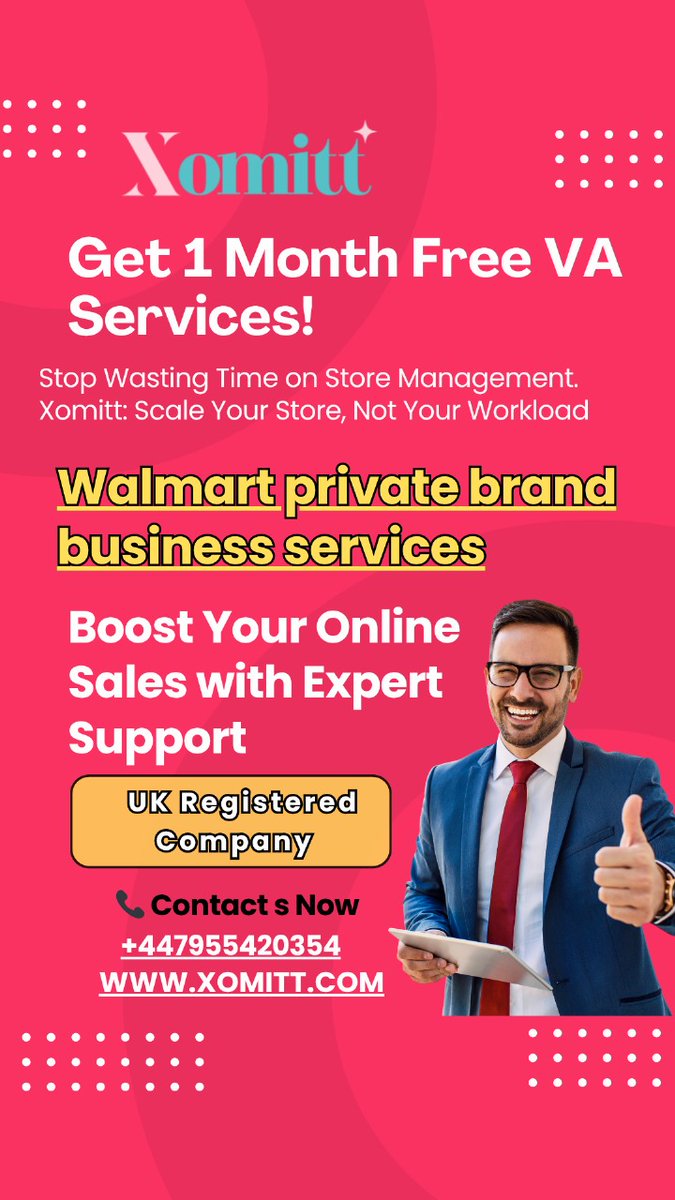 xomitt5's tweet image. Boost your Walmart Private Brand business with expert VA support! 
Get 1 Month FREE Services from Xomitt – a UK registered company 🇬🇧
Scale your store, not your workload.
🌐xomitt.com
📞 +44 7955 420354
#WalmartBusiness #EcommerceSupport #Xomitt  #WalmartPrivateLabel