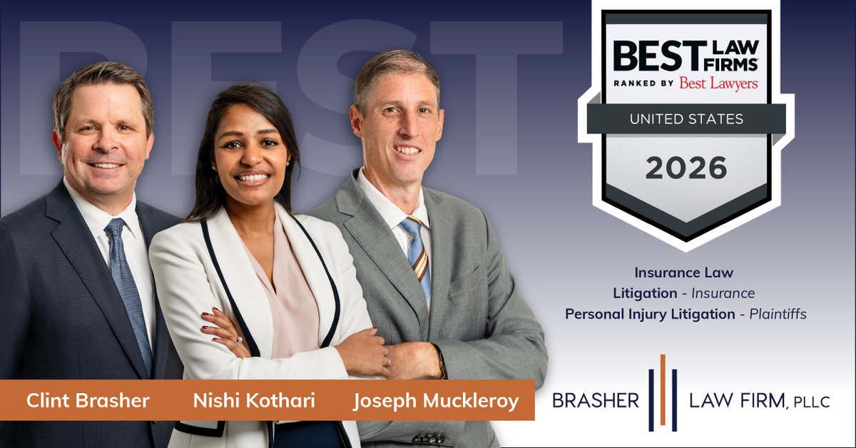 Congratulations to Brasher Law Firm for their placement on the Best Law Firms list for 2026. For more on this honor, click here brasherattorney.com/brasher-law-fi…
 #brasherlawfirm #BestLawFirms #BestLawyersinAmerica #legal #lawyer #personalinjury #insurancelaw #insurancelitigation