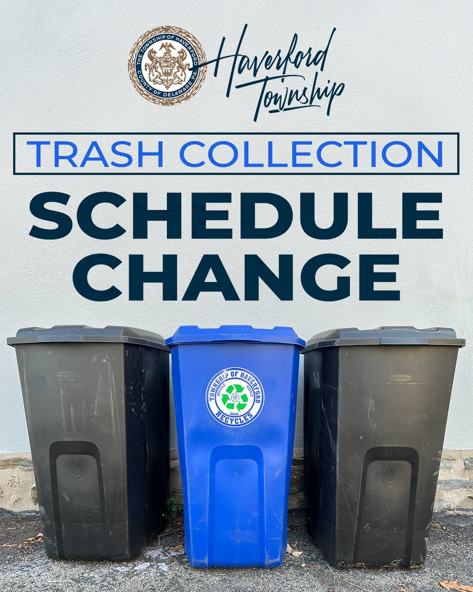 There will be no trash collection on Tuesday, November 11, due to Veterans Day. 

Tuesday’s trash will be picked up one day earlier on Monday, November 10. 

There will be no brush collection that day. 

Full trash and recycling calendars @ havtwp.org/Public_Works.h…