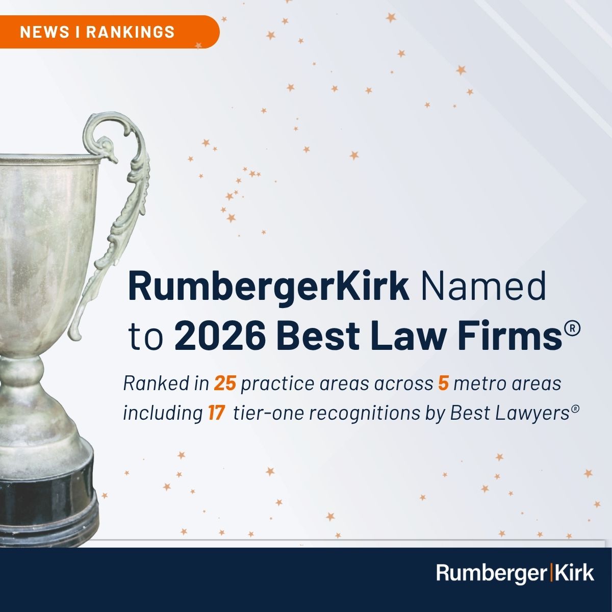 <a href="/rumbergerkirk/">RumbergerKirk</a> is listed in the 2026 Best Law Firms® by <a href="/BestLawyers/">Best Lawyers</a>--our 12th consecutive year. Recognized in 25 practice areas with 17 tier-one rankings, we are grateful for the trust of our clients and the dedication of our team. 🏆 🎉 
👉 bit.ly/485Vrwn #BestLawFirms