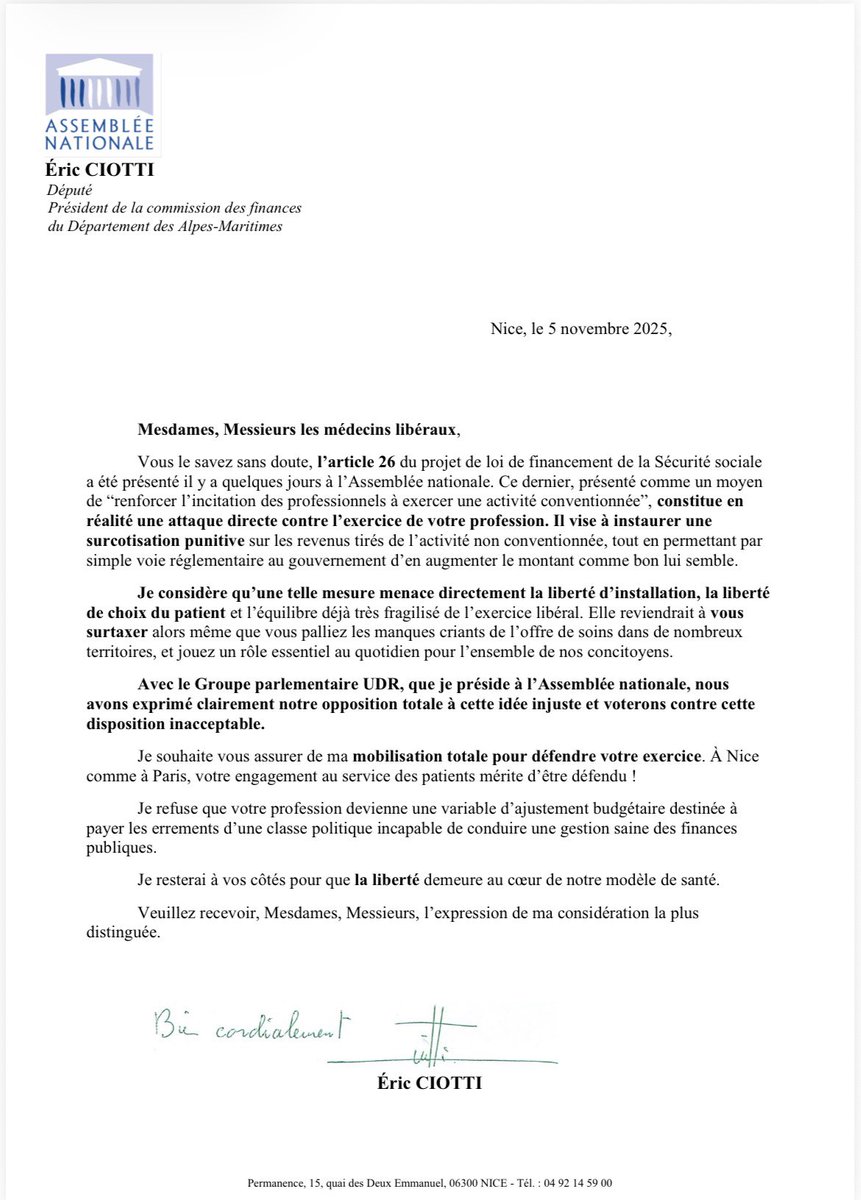 J’ai écrit aux médecins libéraux pour leur dire ma totale opposition à la proposition visant à surtaxer leurs honoraires, et ma détermination à faire échouer son adoption !

Ils me trouveront toujours à leurs côtés pour les défendre : ils sont essentiels à notre système de soin !