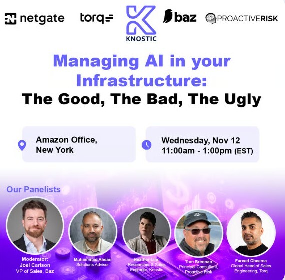 🚀 Discover The Good, The Bad, and The Ugly of AI in your infrastructure with <a href="/knosticai/">KnosticAI</a> &amp; <a href="/Proactive_RISK/">Proactive Risk</a>.
📅 Wed, Nov 12 | 🕚 11AM–1PM | 📍JFK36 Amazon NYC
Request to join this exclusive panel — space is limited! hubs.li/Q03R_Q4p0

#AI #TechLeadership #NYTech