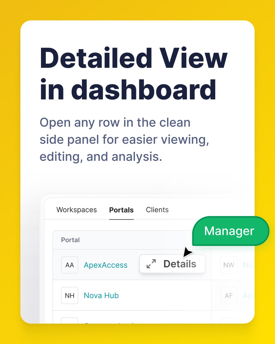 nimbuswebinc's tweet image. 🆕 #FuseBaseUpdate!
Have too many columns in your dashboard? Not a problem anymore! 
Now you can open any dashboard row in a side panel for a cleaner, more focused view. 

📌 Just click on the icon to see the full picture of any row 
↕️ Switch between rows right within the opened…