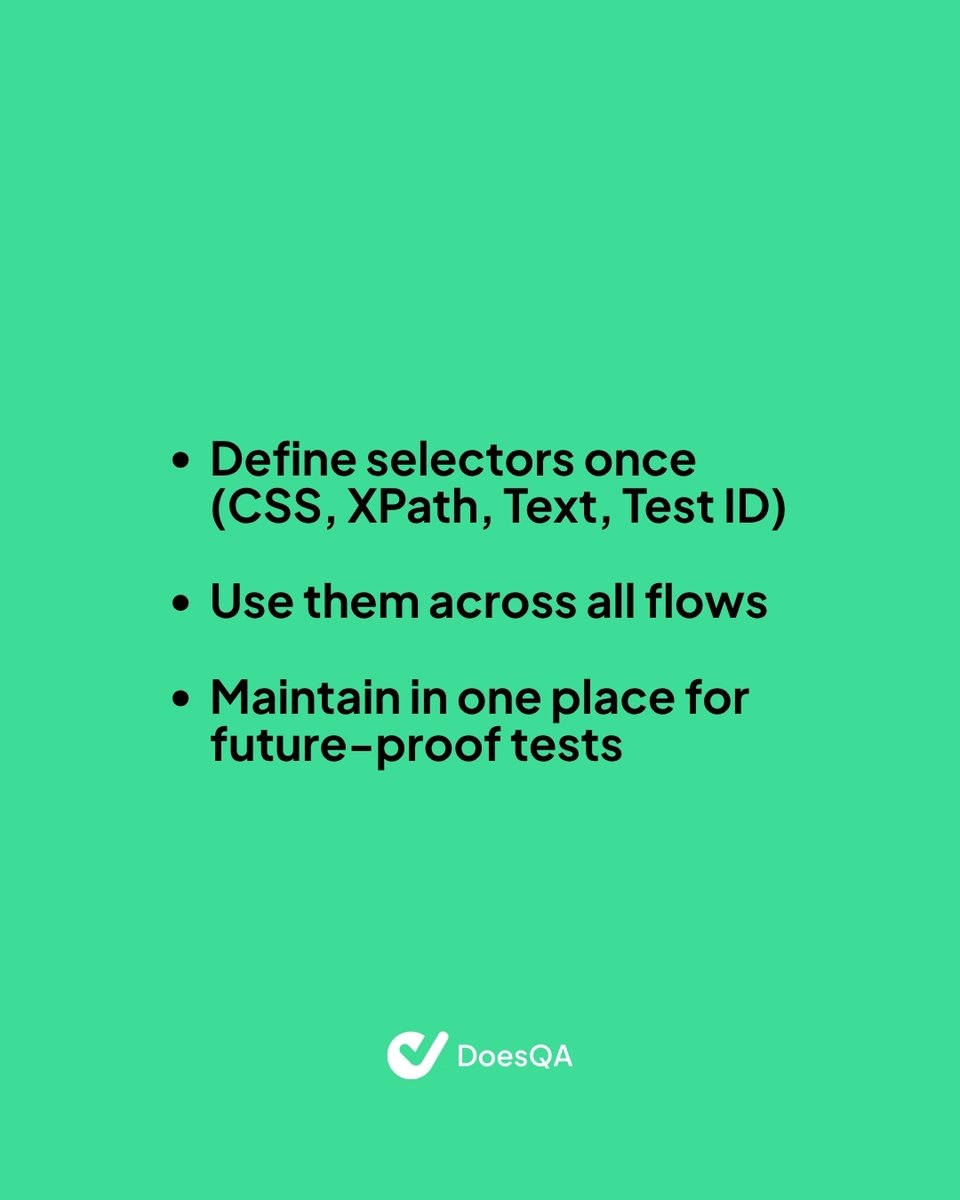 does_qa's tweet image. Stop rewriting selectors every time the UI changes. With DoesQA’s Elements feature, you create your selectors once—then reuse them across your entire test suite. Your flows stay clean, your maintenance workload stays low, and your automation gets stronger. 💪 #NoCodeQA…