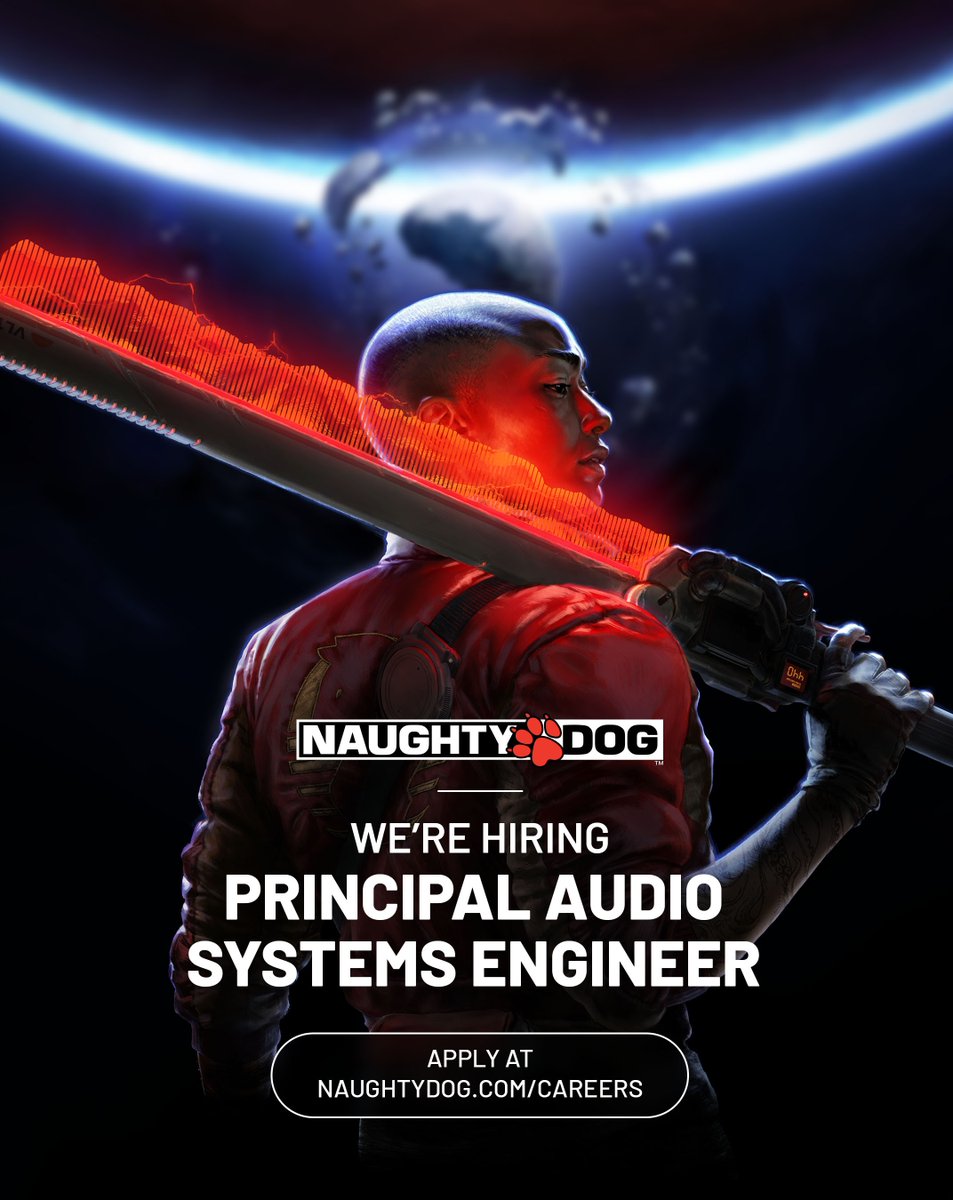 NaughtyDogJobs's tweet photo. 🚨 NOW HIRING 🚨Principal Audio Systems Engineer
We're searching for a Principal Audio Systems Engineer with a passion for gaming and sound innovation!
If this sound like you, apply now! 📥
https://t.co/dcncuH4lCX
#naughtydogcareers #gamejobs #GameAudioJobs #NaughtyDog40 https://t.co/TumRStKzWF