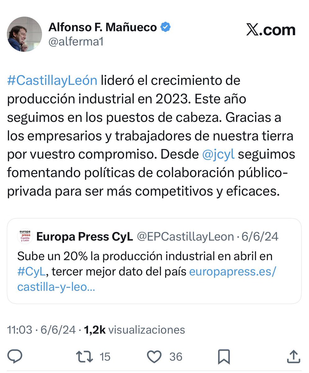 Fijaos si es estafador que en el 2023 decía que la producción industrial se debía a los empresarios y trabajadores.

Hoy dice que es gracias a sus políticas.

Es patético este hombre.