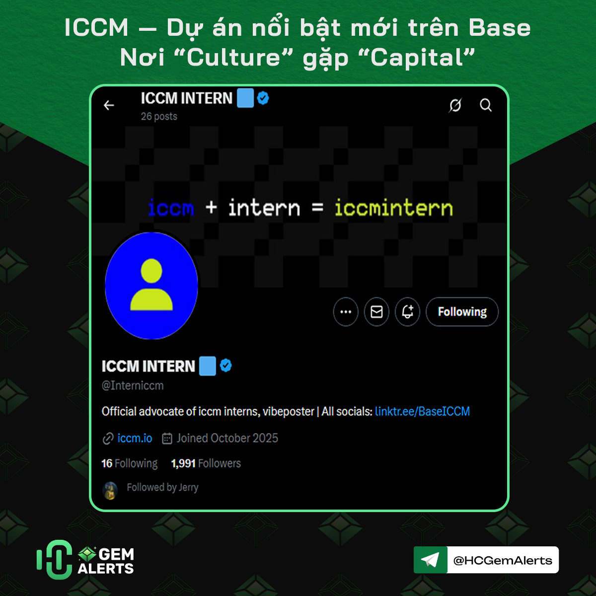 ICCM — Dự án nổi bật mới trên Base

Trong làn sóng Internet Capital Markets (ICM) đang bùng nổ trên mạng Base, một cái tên đang khiến cộng đồng nhắc đến liên tục chính là ICCM – dự án được hậu thuẫn mạnh mẽ, sở hữu đội ngũ cố vấn “khủng” và đang định