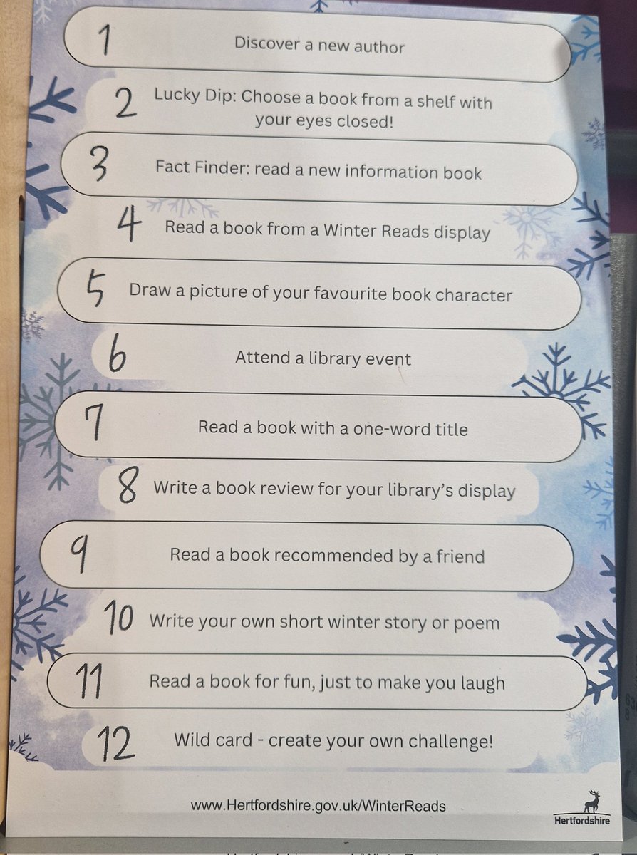 KnebCommLibrary's tweet image. Do you like stickers &amp;amp; challenges - if you do The Winter Reads Challenge at Knebworth Library is fir you.

Pop in &amp;amp; pick up the challenges &amp;amp; start collecting stickers 

#KnebworthLibrary #LocalLibrary #WinterReads #winterreadschallenge