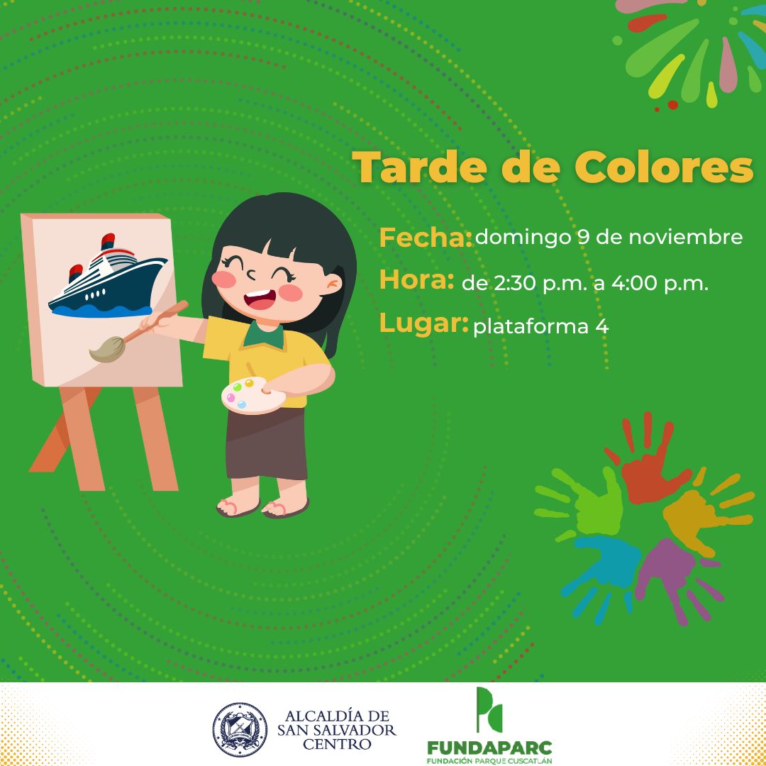 🎨 Otra semana de Tarde de colores, especial "Barcos"

En alianza permanente con <a href="/alcaldia_ss/">Alcaldía de San Salvador</a>

📌 Fecha: domingo 9 de noviembre.
⏰ Hora: de 2:30 p.m. a 4:00 p.m.
⚠️Contamos con 36 cupos que serán asignados a las niñas y niños por orden de llegada. 
📌 Actividad gratuita✨